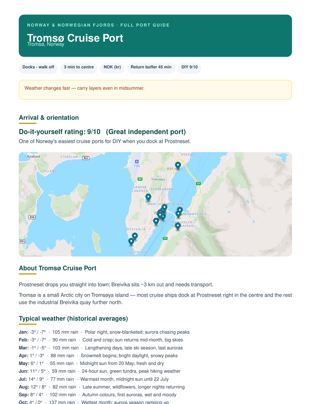 A Norway & Norwegian Fjords port day as a print-ready PDF