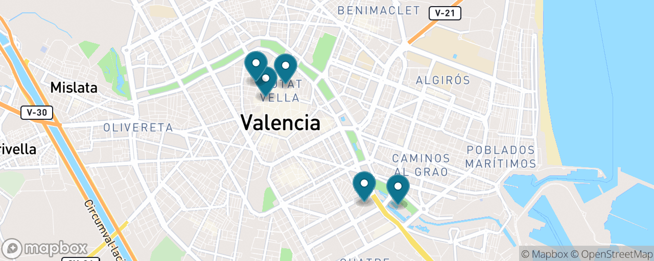 Map of the stops on “The Complete Valencia Day”