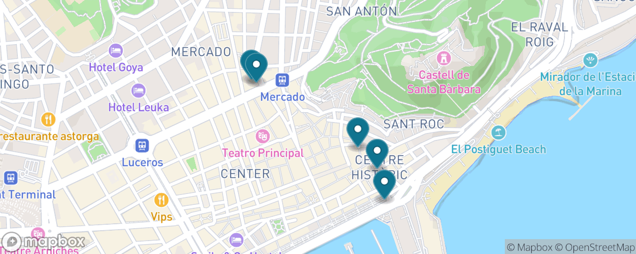Map of the stops on “Mercado Central & the Tapas Trail”