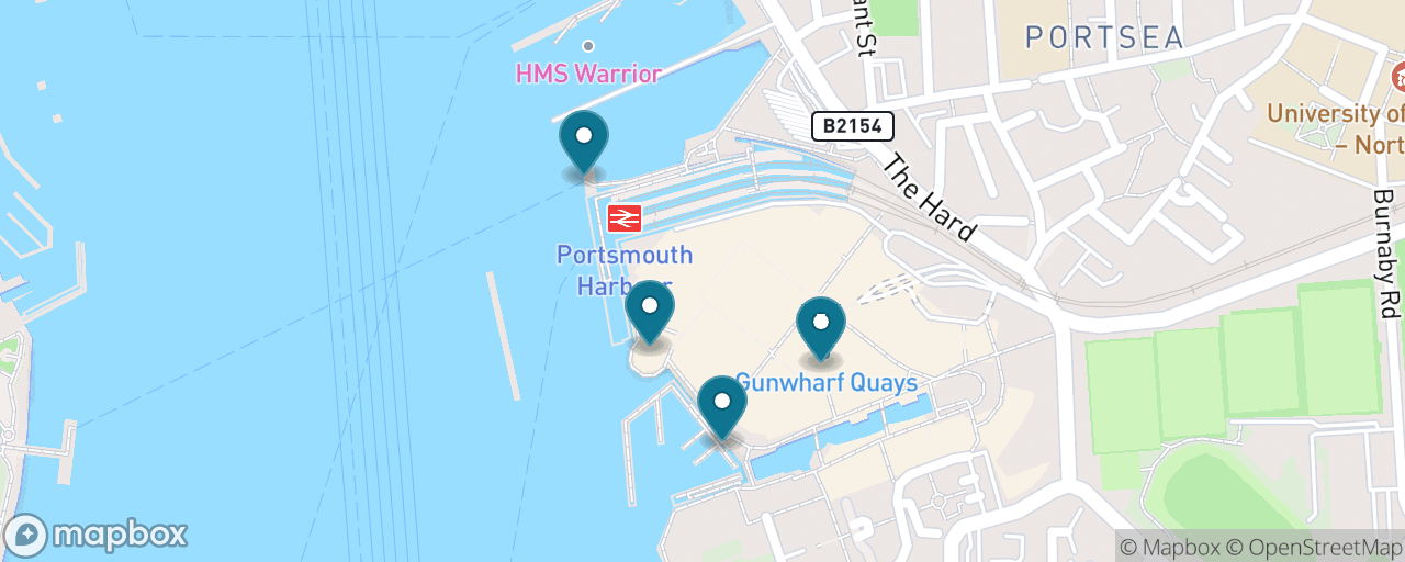 Map of the stops on “Gunwharf Quays outlet shopping, a Gosport Ferry harbour ride and a waterside lunch”