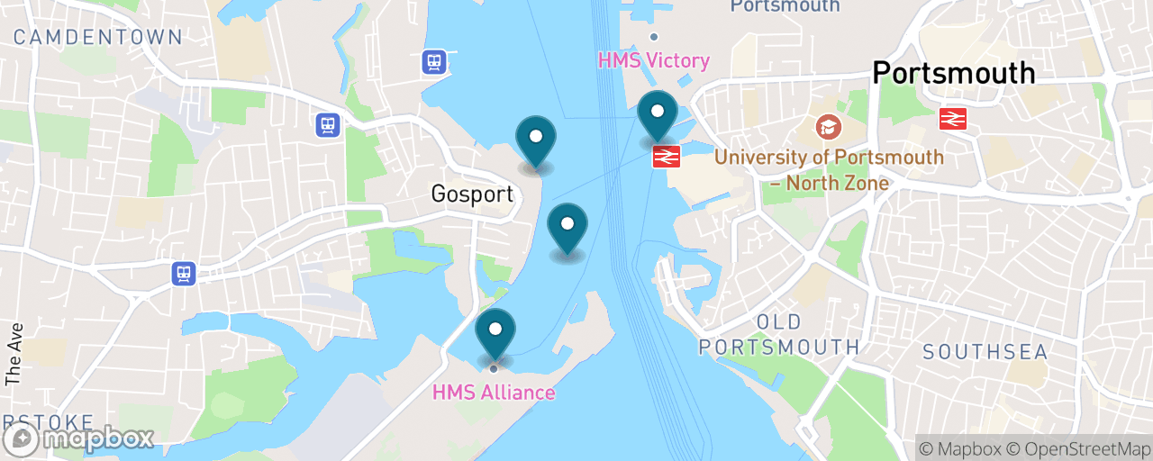 Map of the stops on “Gosport Ferry to the Royal Navy Submarine Museum and HMS Alliance”
