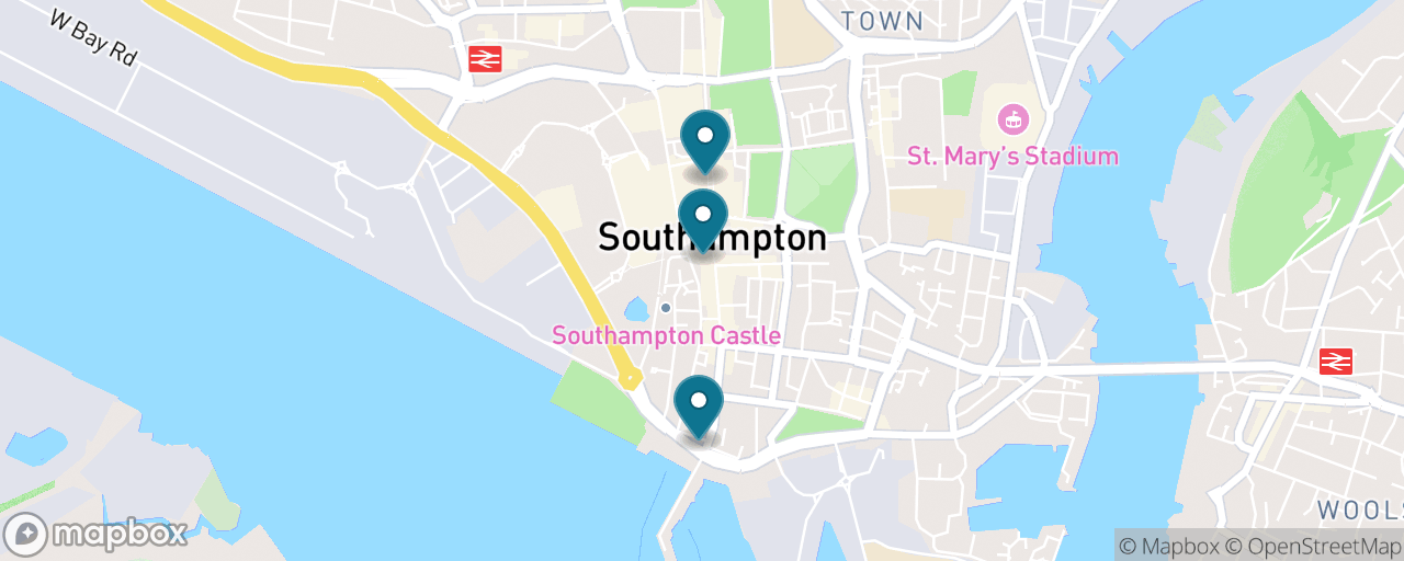 Map of the stops on “West Quay Shopping & the Waterfront”