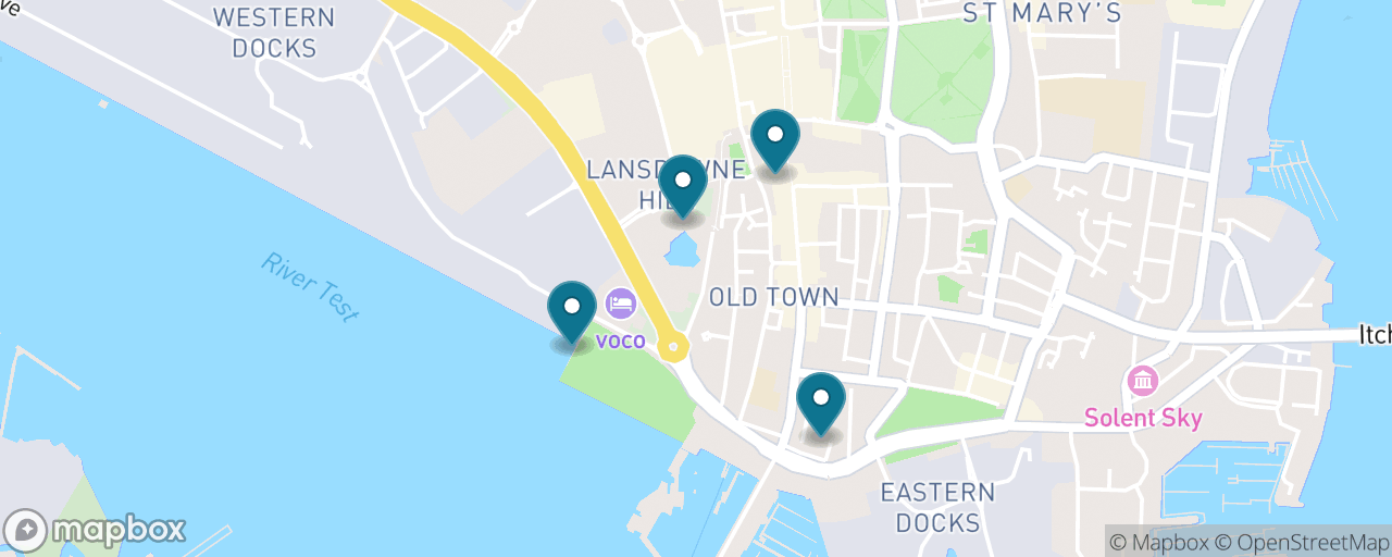 Map of the stops on “Free Southampton: Medieval Walls & Waterfront”