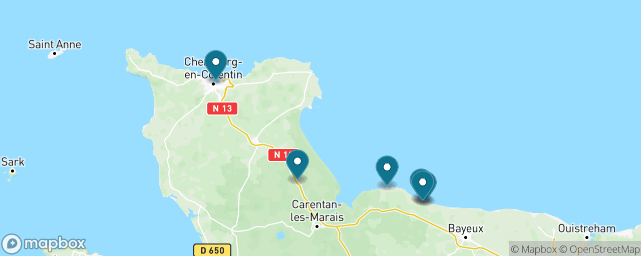 Map of the stops on “D-Day: The American Beaches”