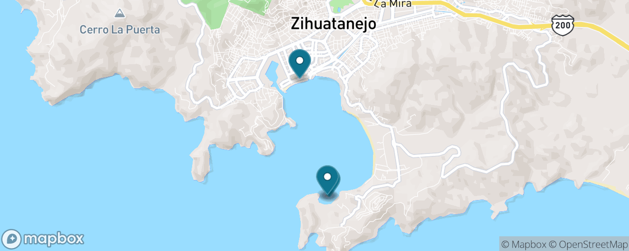 Map of the stops on “Playa Las Gatas Snorkel by Boat and Palapa Lunch”