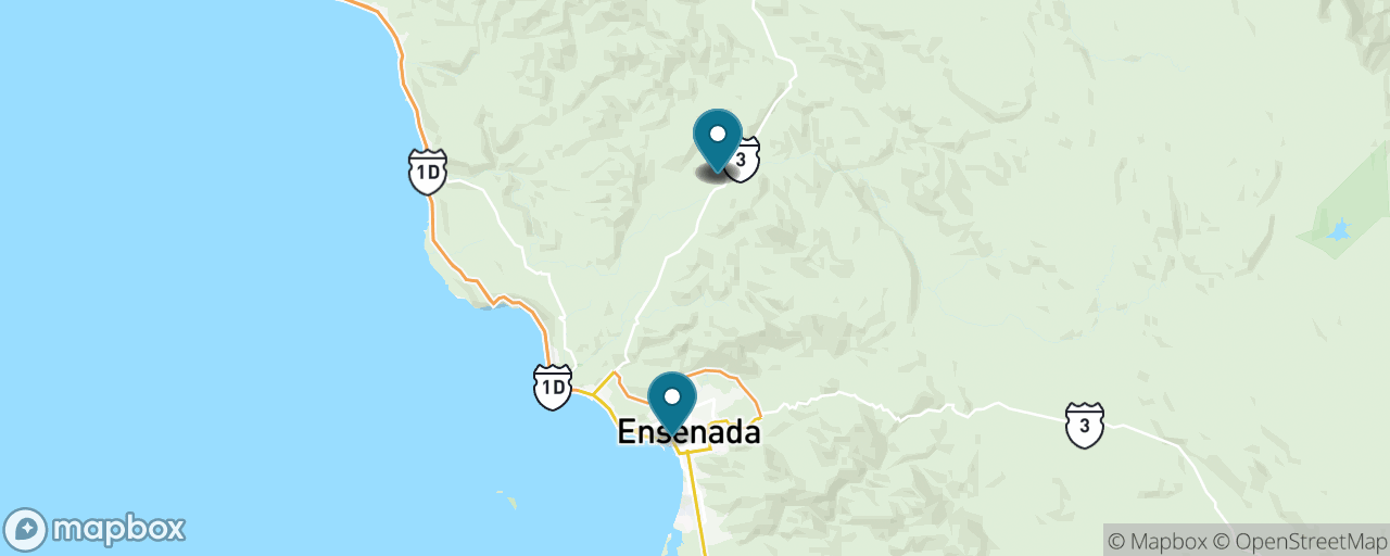 Map of the stops on “Ensenada: Valle de Guadalupe Wine Country”