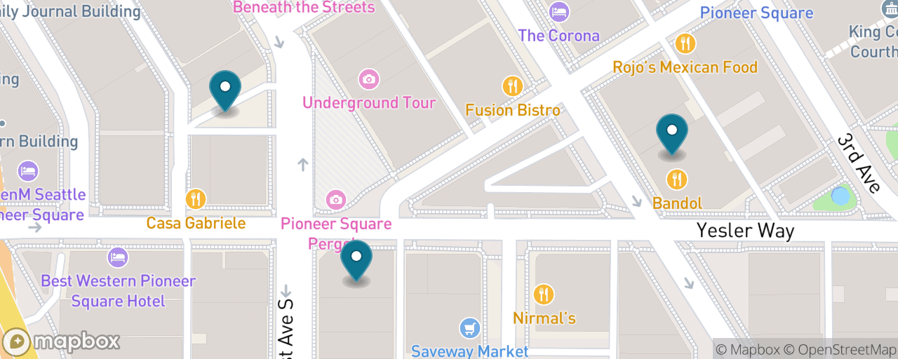Map of the stops on “Pioneer Square & the Seattle Underground”