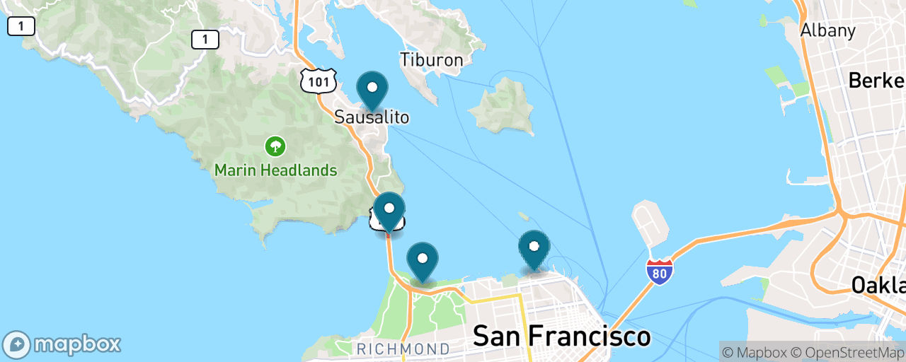 Map of the stops on “The Golden Gate Bridge by Bike to Sausalito”