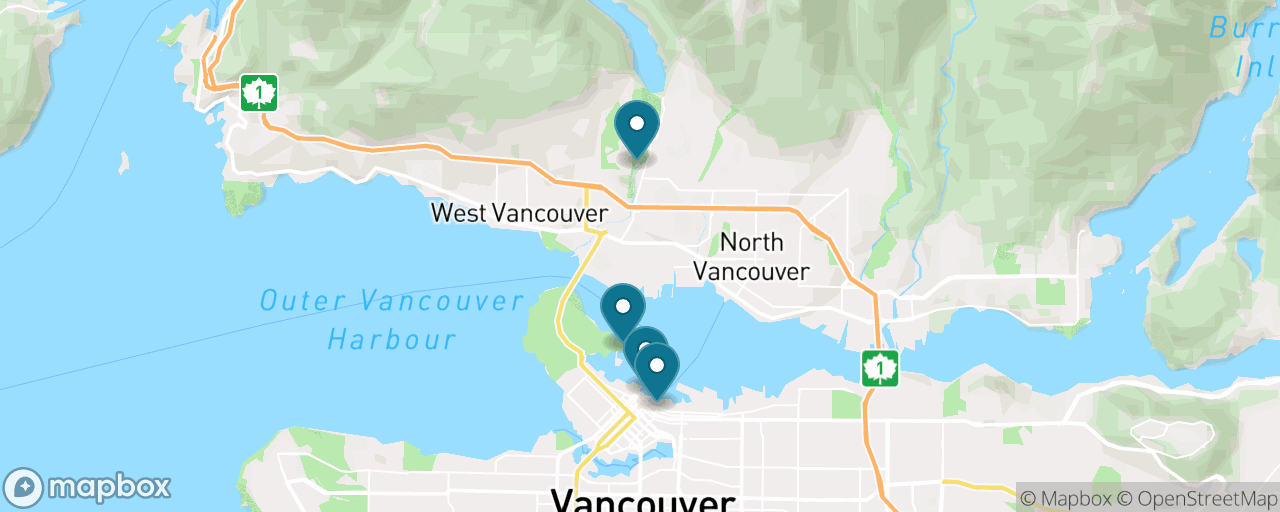 Map of the stops on “Capilano Bridge and Stanley Park, Free Shuttle Included”