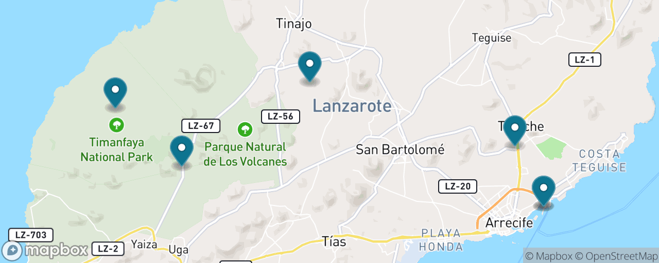 Map of the stops on “The Fire Mountains Grand Tour”