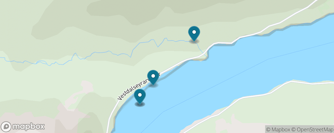 Map of the stops on “The Vestdalsfossar Waterfall Hike”
