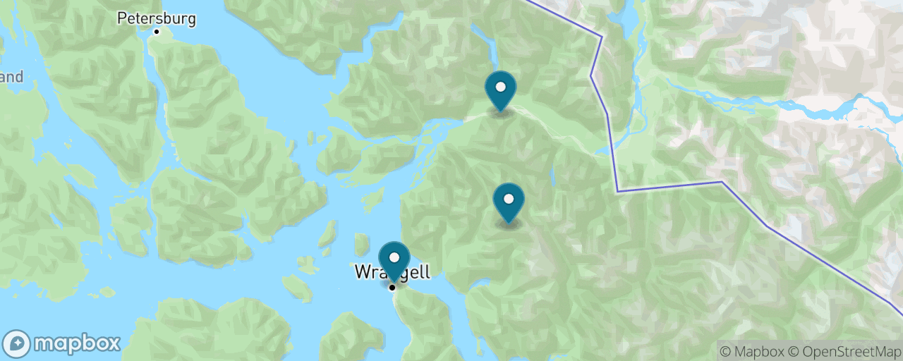 Map of the stops on “Stikine River & Shakes Glacier Jet Boat”