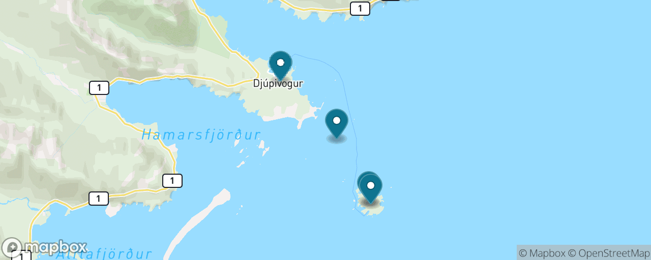 Map of the stops on “Papey: Puffins and Iceland's Smallest Church”