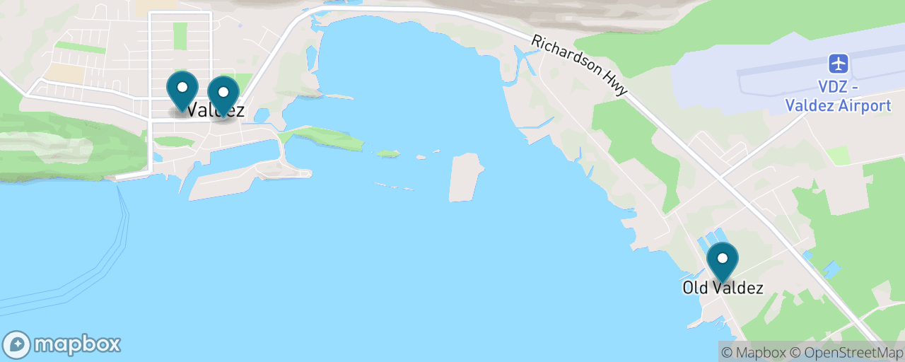 Map of the stops on “Valdez Earthquake History Walk”