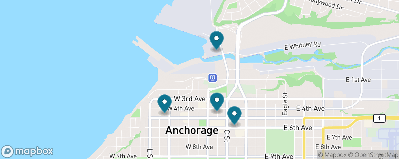 Map of the stops on “Downtown Anchorage, Done Right”