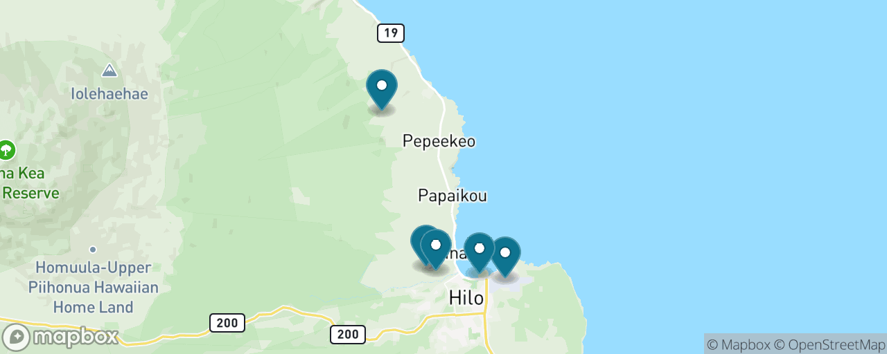 Map of the stops on “ʻAkaka Falls and the Hilo Waterfalls Loop”
