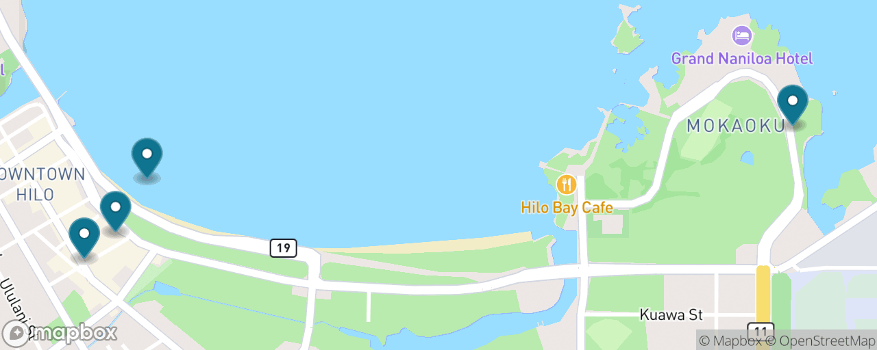 Map of the stops on “Historic Hilo, Gardens and Bayfront Walk”