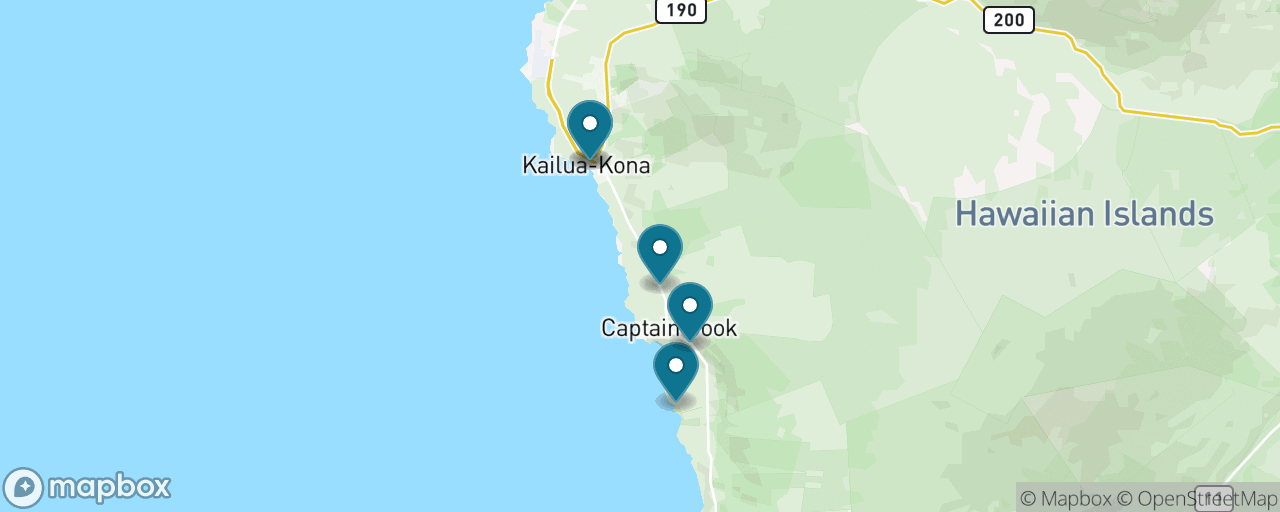 Map of the stops on “South Kona Coast: Place of Refuge and Coffee Country”