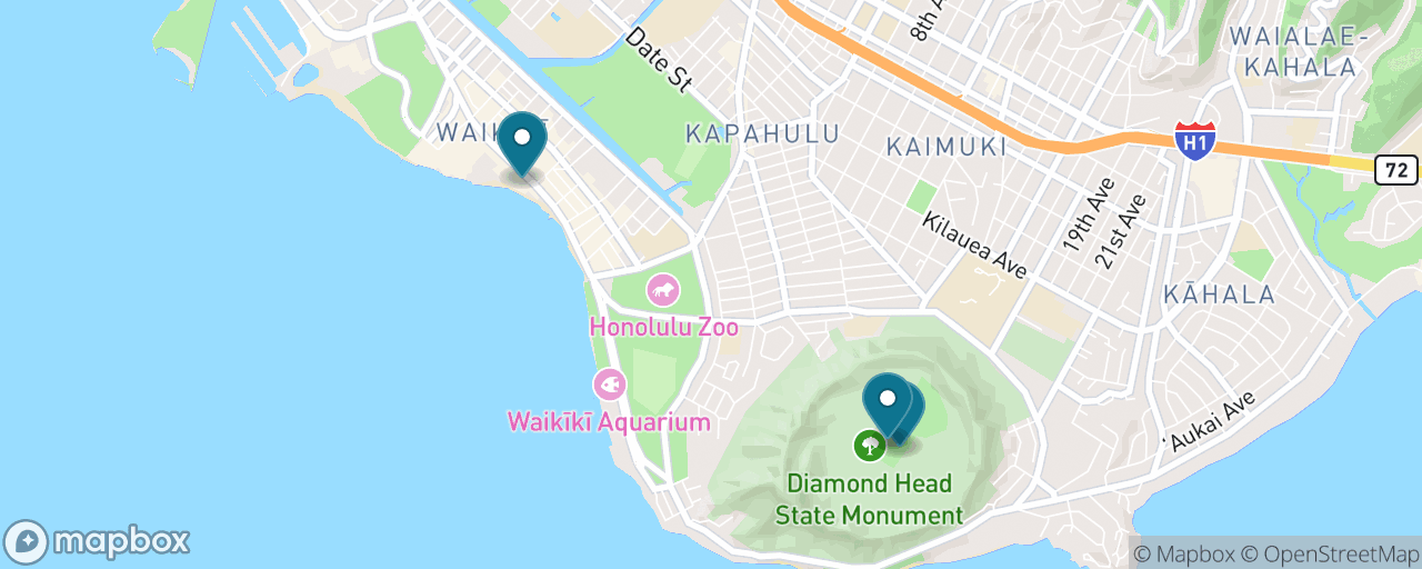 Map of the stops on “Diamond Head Summit & Waikiki Beach”