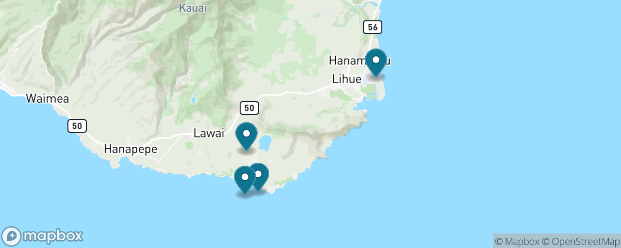 Map of the stops on “South Shore: Poipu Beach, Spouting Horn & Old Koloa Town”