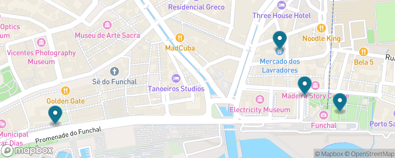 Map of the stops on “Market, Poncha & Espetada: A Funchal Food Walk”