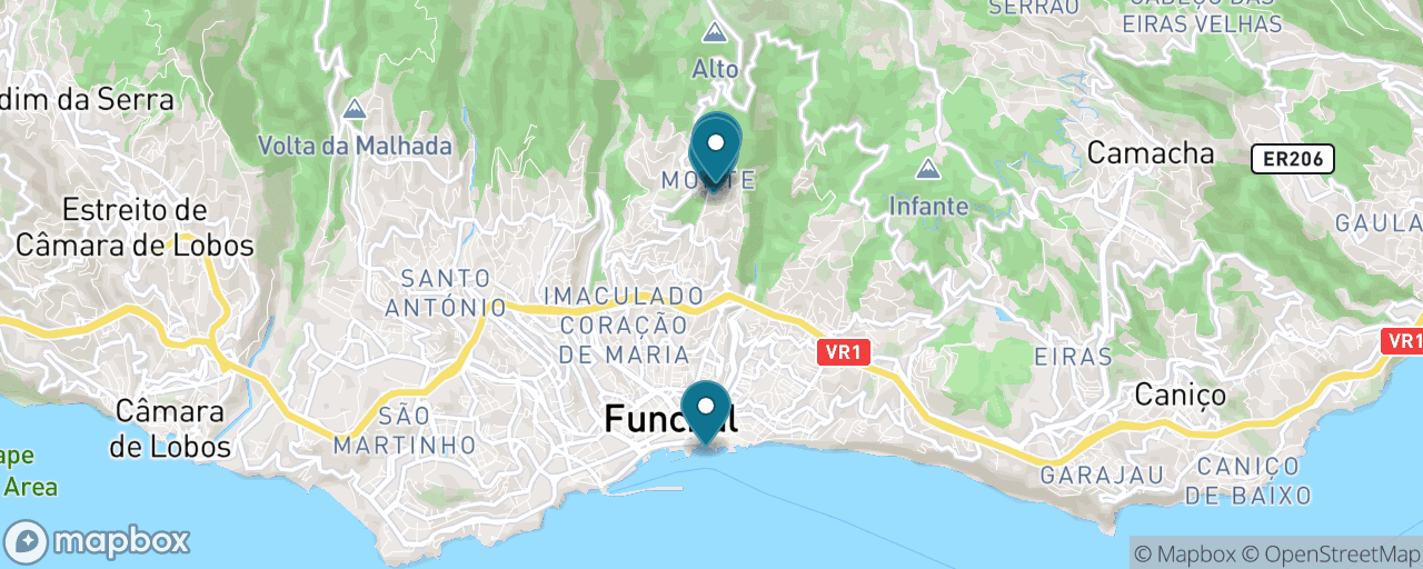 Map of the stops on “Up to Monte: Cable Car, Gardens & the Wicker Toboggan”
