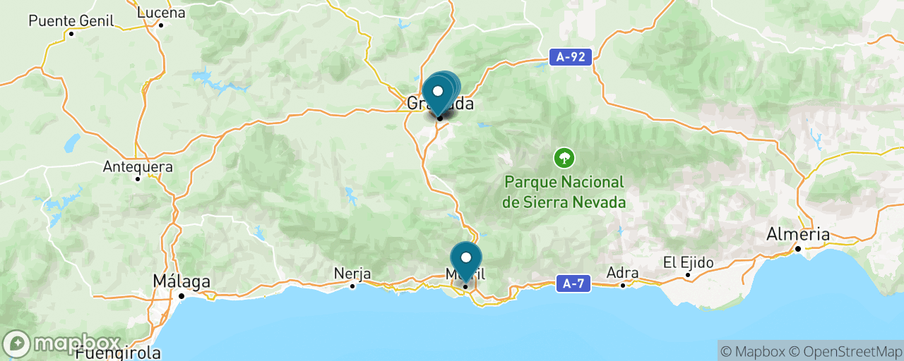 Map of the stops on “The Alhambra & Generalife Day”