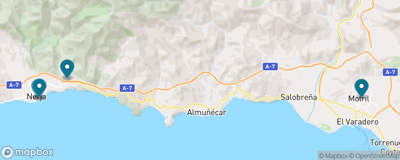Map of the stops on “Nerja Caves & Balcón de Europa”