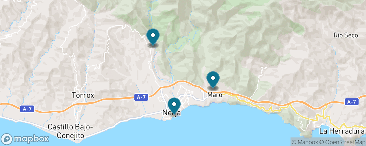 Map of the stops on “Nerja & Frigiliana: Caves, Coast & White Village”