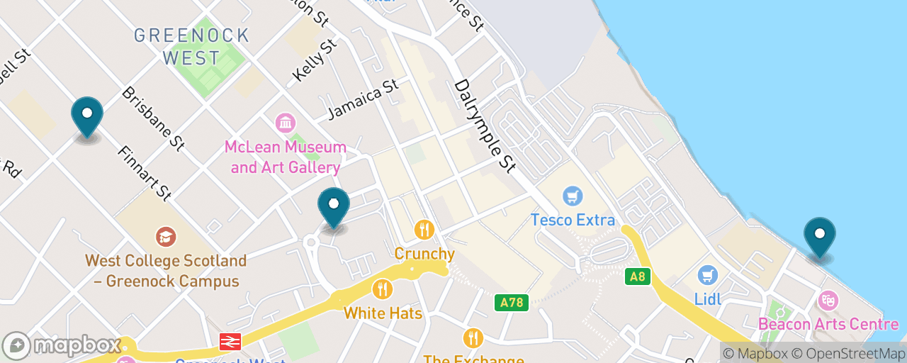 Map of the stops on “Greenock Waterfront, For Free”
