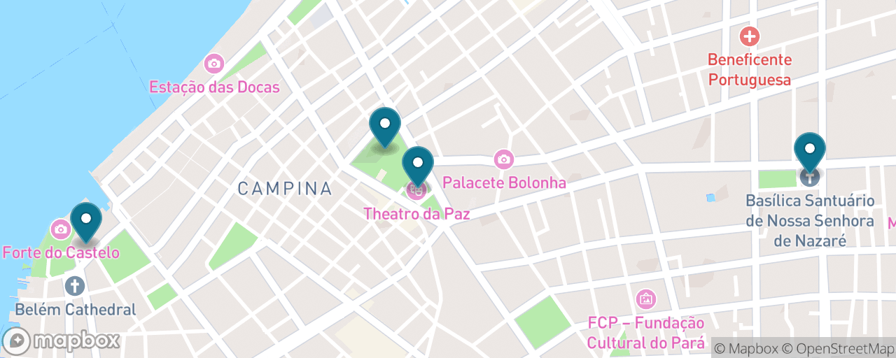 Map of the stops on “Rubber-Boom Belém: Theatro da Paz, the Basílica & Sacred Art”