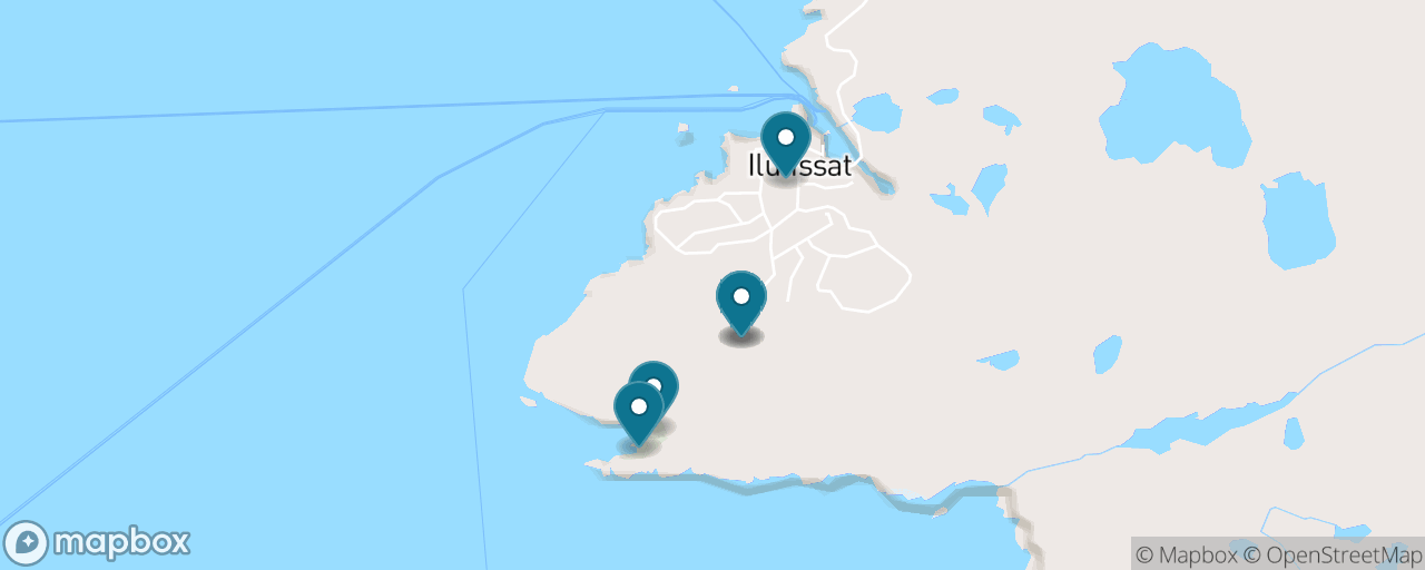 Map of the stops on “Icefjord Boardwalk to Sermermiut”