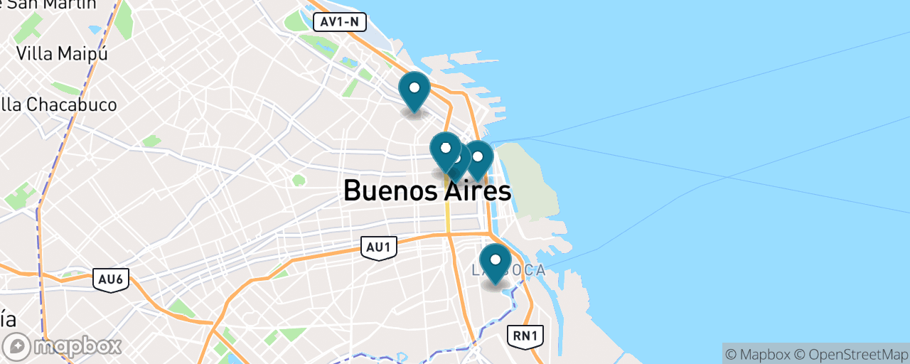 Map of the stops on “Buenos Aires Grand City Highlights”