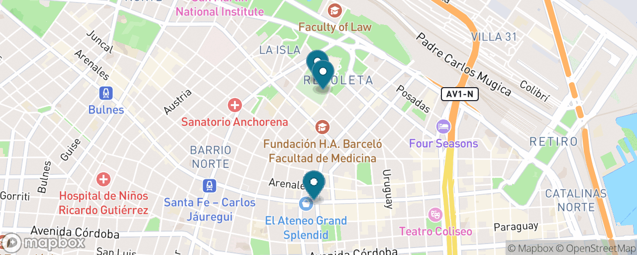 Map of the stops on “Recoleta & Evita”