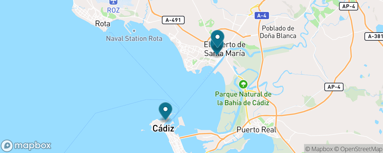 Map of the stops on “Across the Bay: El Puerto de Santa María by Catamaran”