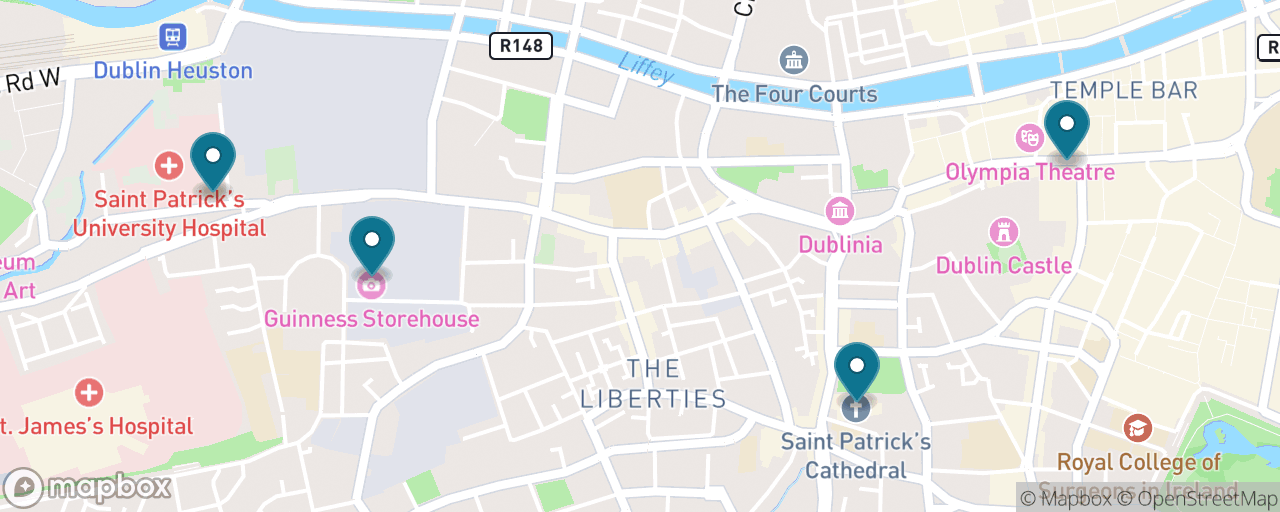 Map of the stops on “Guinness Storehouse & the Liberties”