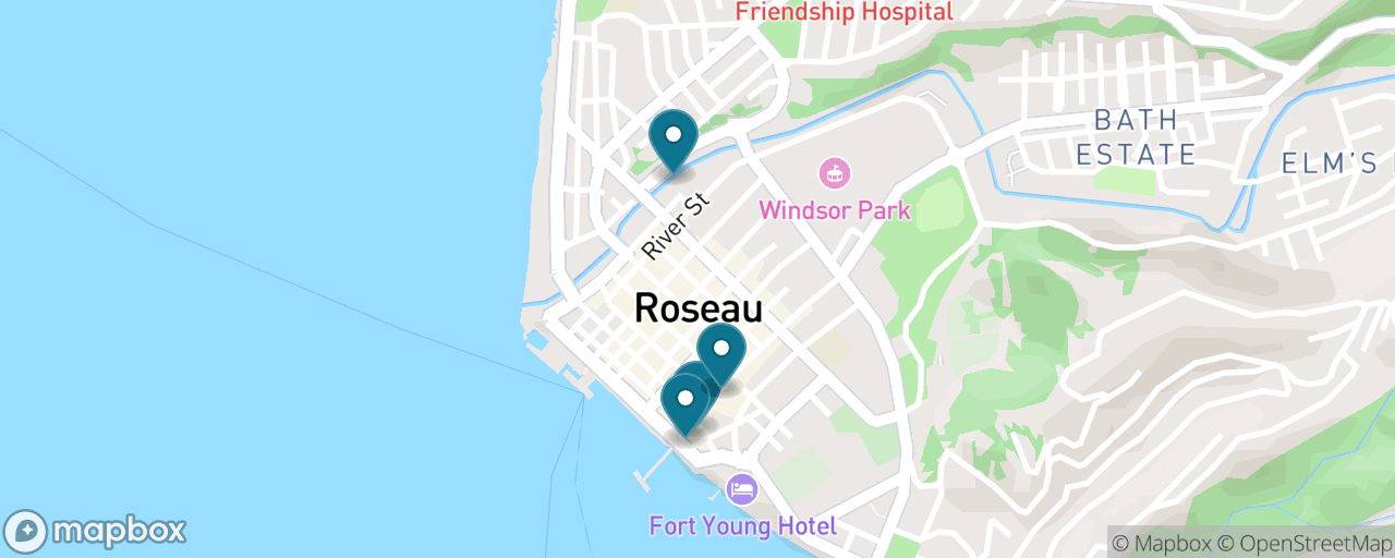 Map of the stops on “Roseau Town on Foot”
