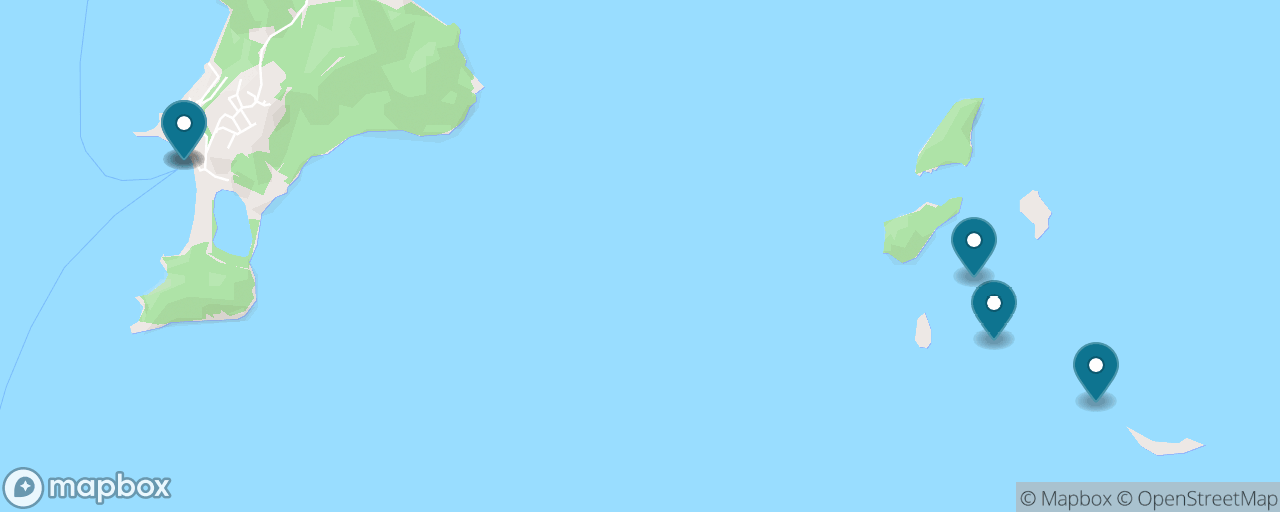 Map of the stops on “Tobago Cays Turtle Swim & Reef Snorkel — by Local Boat”