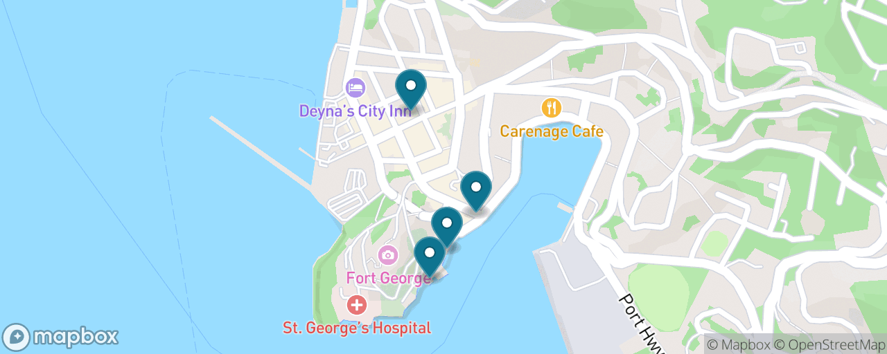 Map of the stops on “Spice Isle Tasting Walk — Chocolate, Nutmeg & Rum in Town”