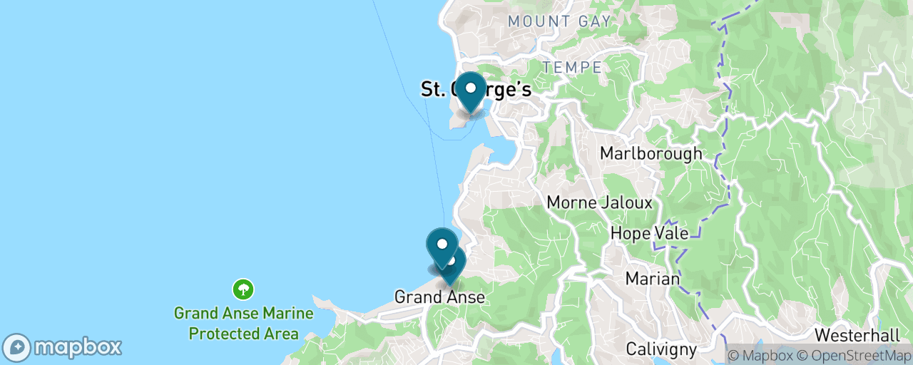 Map of the stops on “Grand Anse Beach Escape by Water Taxi”