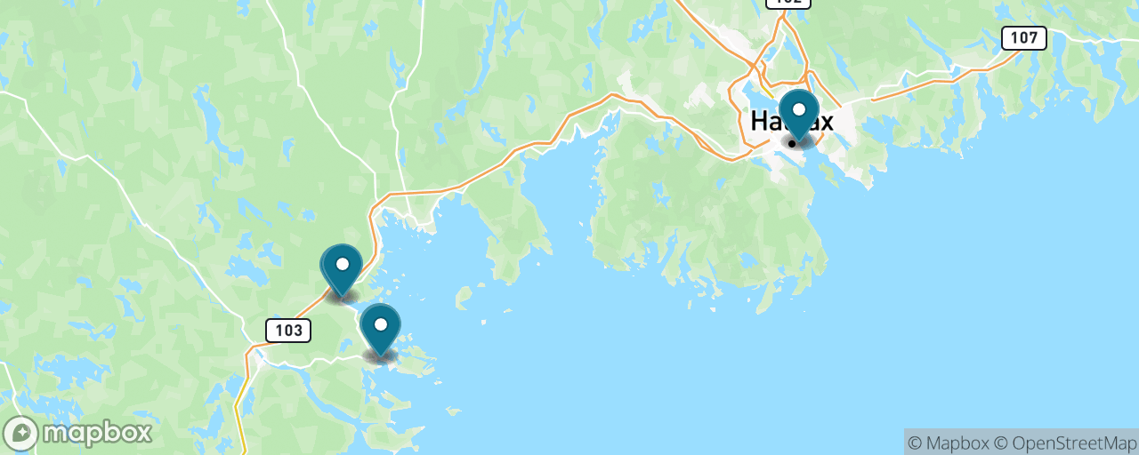 Map of the stops on “Lunenburg & the South Shore”