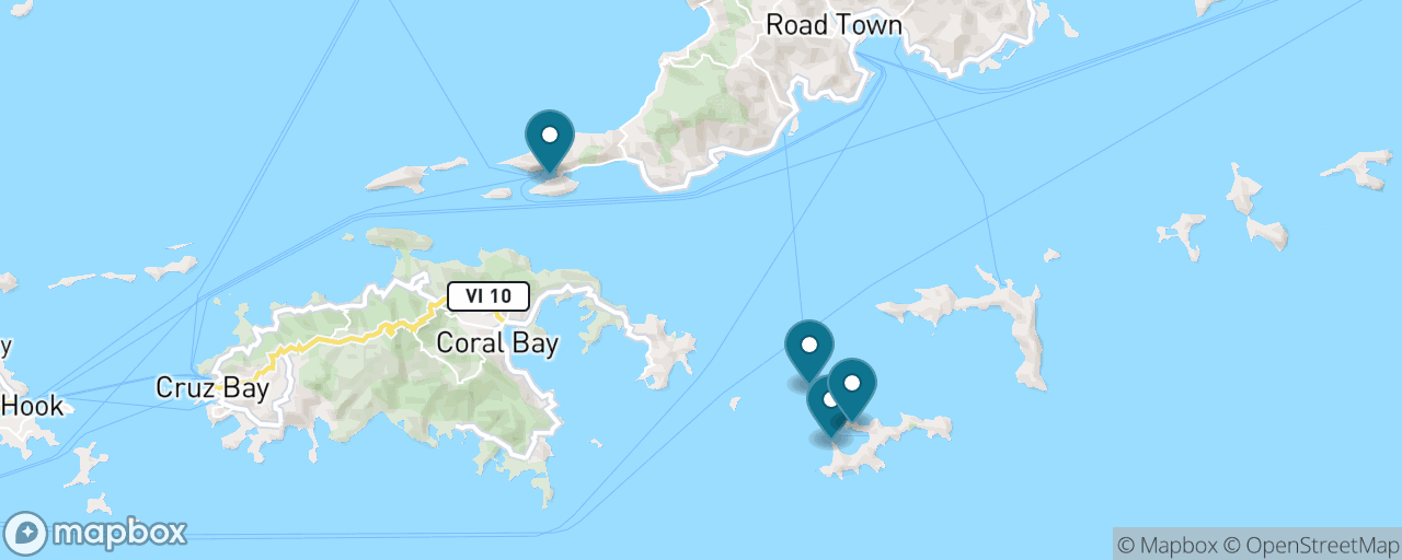 Map of the stops on “Norman Island Pirate Caves Snorkel”
