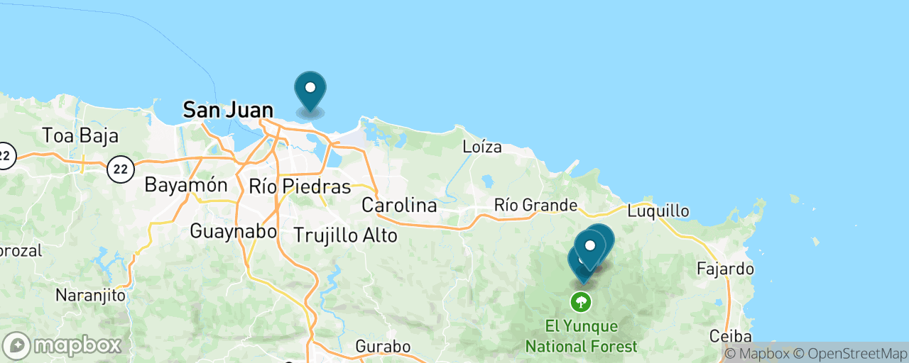 Map of the stops on “El Yunque Rainforest Escape”
