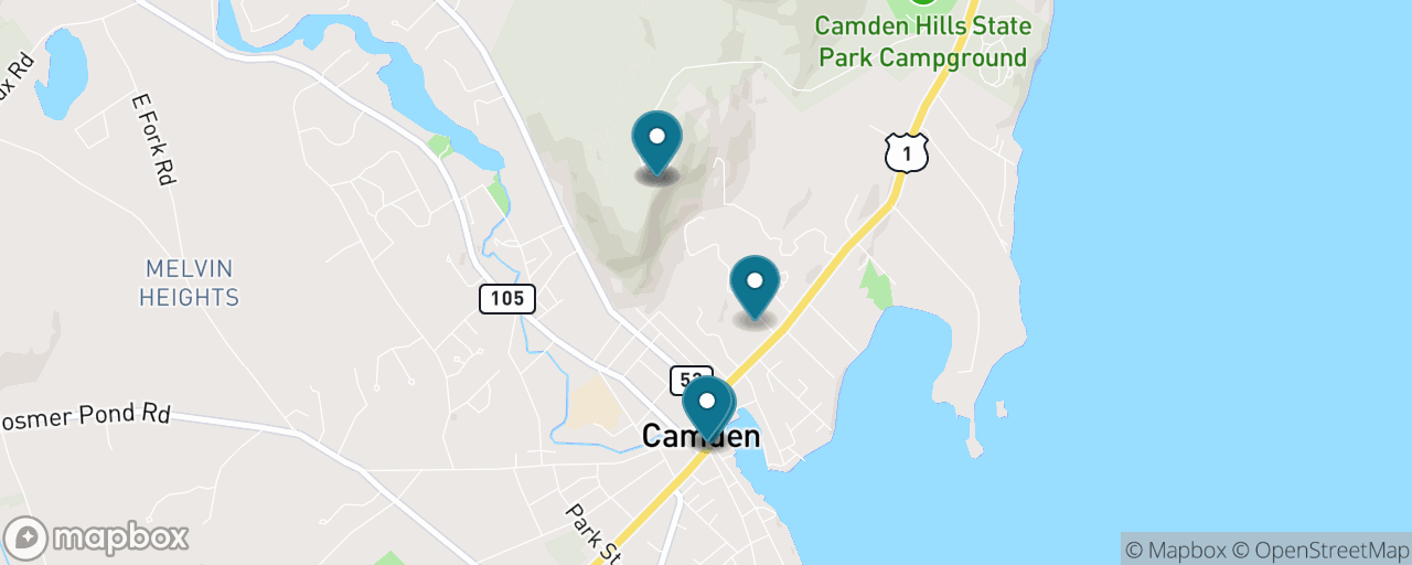 Map of the stops on “Camden & Mount Battie Summit”