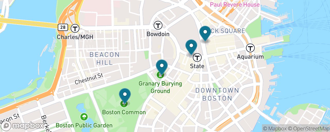 Map of the stops on “Freedom Trail Highlights”