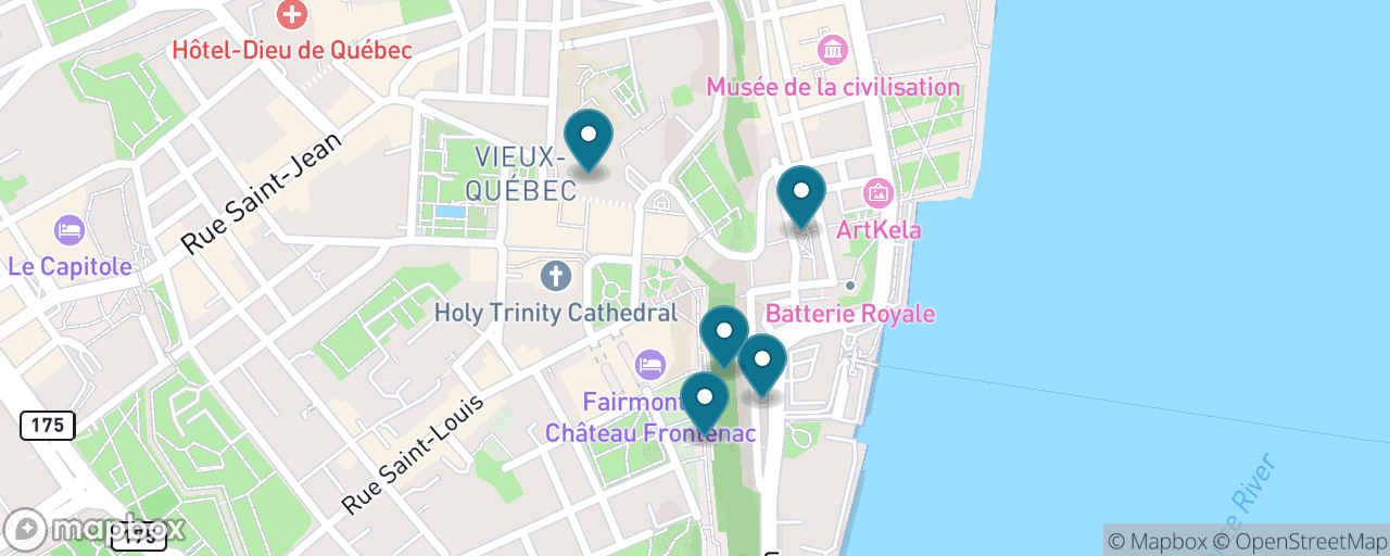 Map of the stops on “The Old Québec Walking Classic”