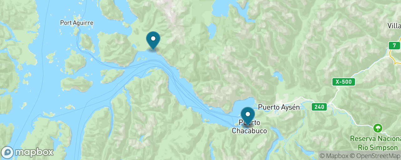 Map of the stops on “Aysén Fjord catamaran to the Ensenada Pérez hot springs”
