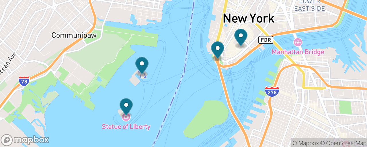 Map of the stops on “Liberty & Ellis Island, Done Properly”