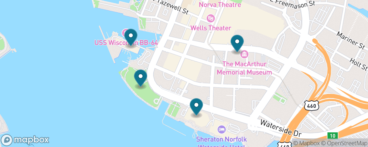 Map of the stops on “The Nauticus & Battleship Classic”