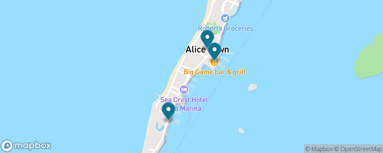 Map of the stops on “Hemingway's Alice Town: King's Highway, Big Game Club and End of the World Saloon”